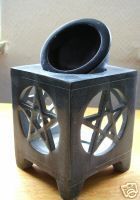 Duftlampe Speckstein schwarz mit Pentagramm